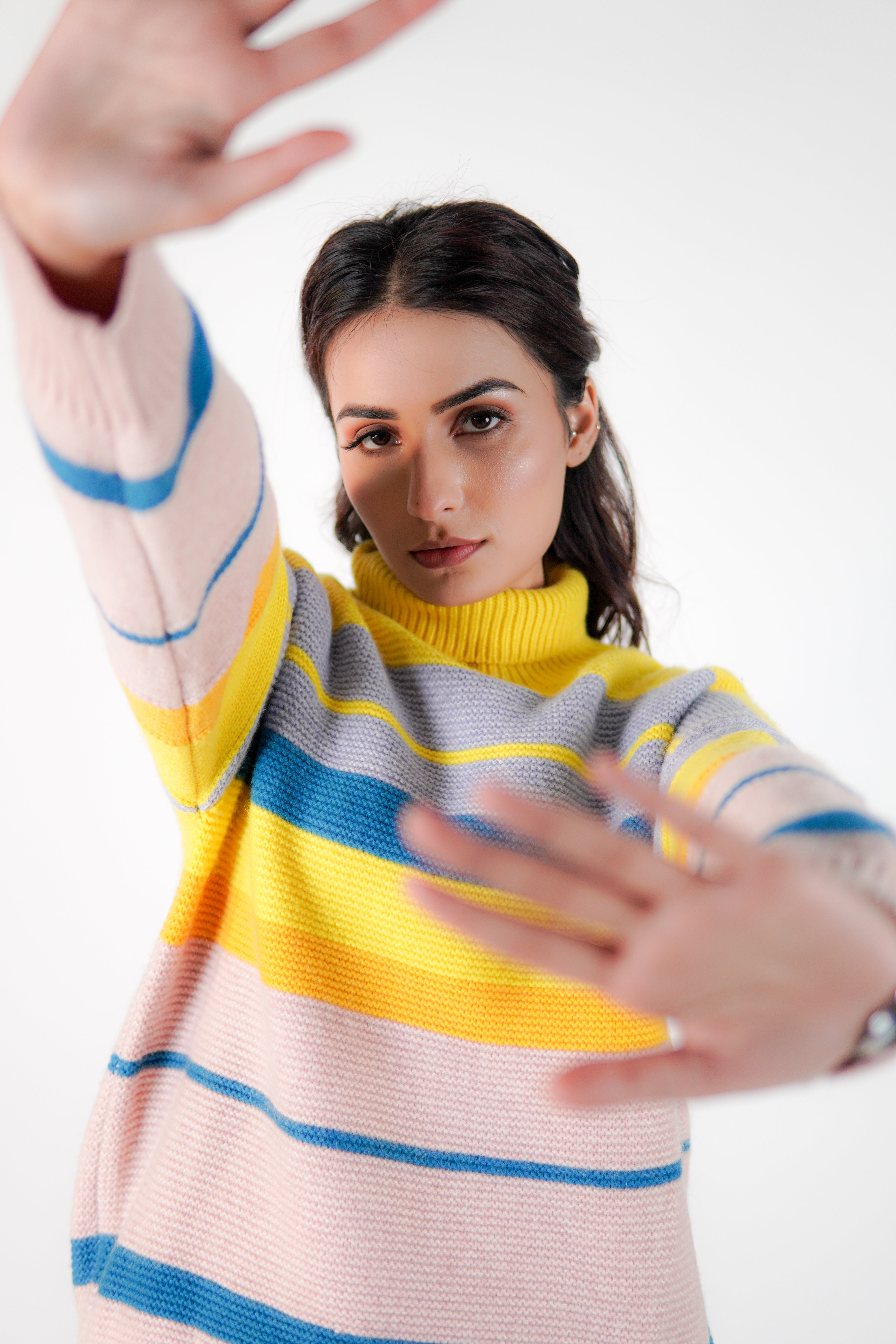 Colette Striped High-Neck Cashmere Sweater