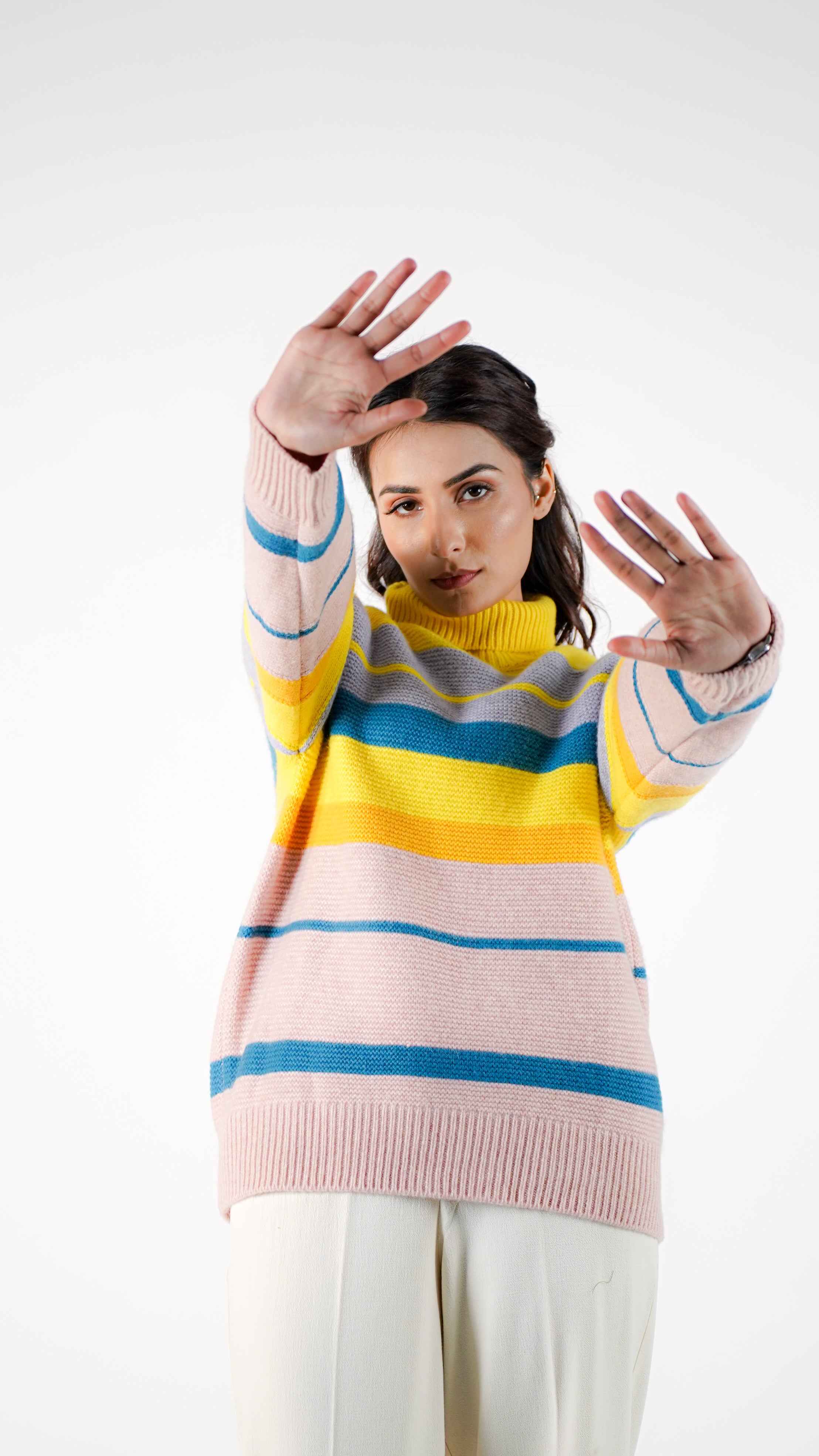 Colette Striped High-Neck Cashmere Sweater