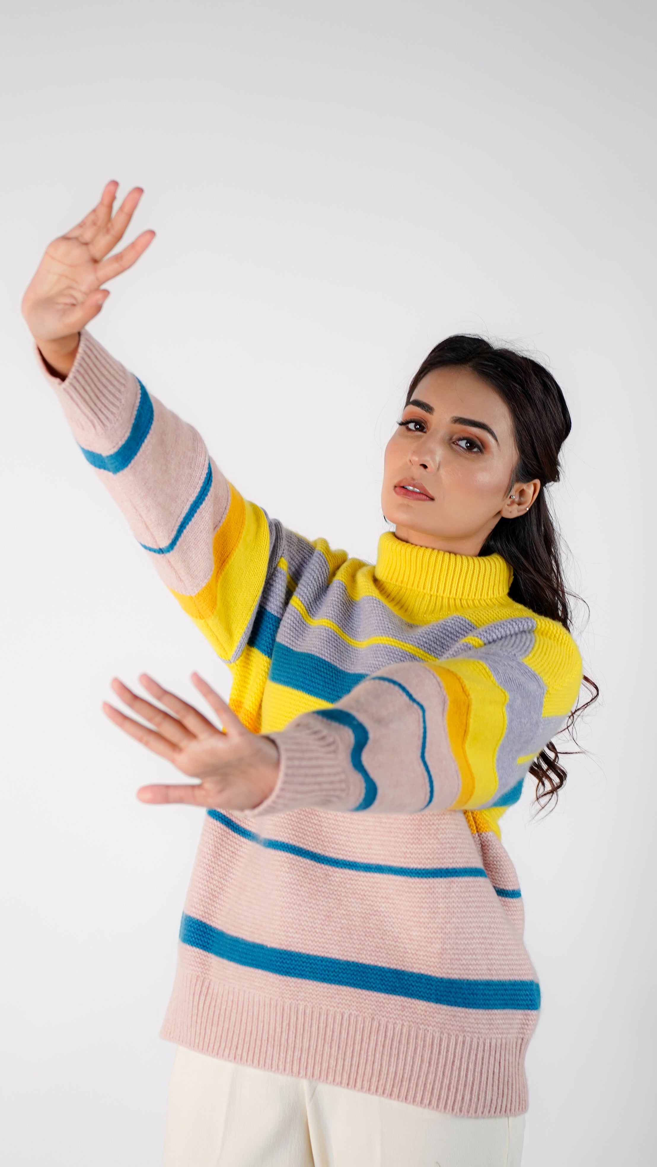 Colette Striped High-Neck Cashmere Sweater