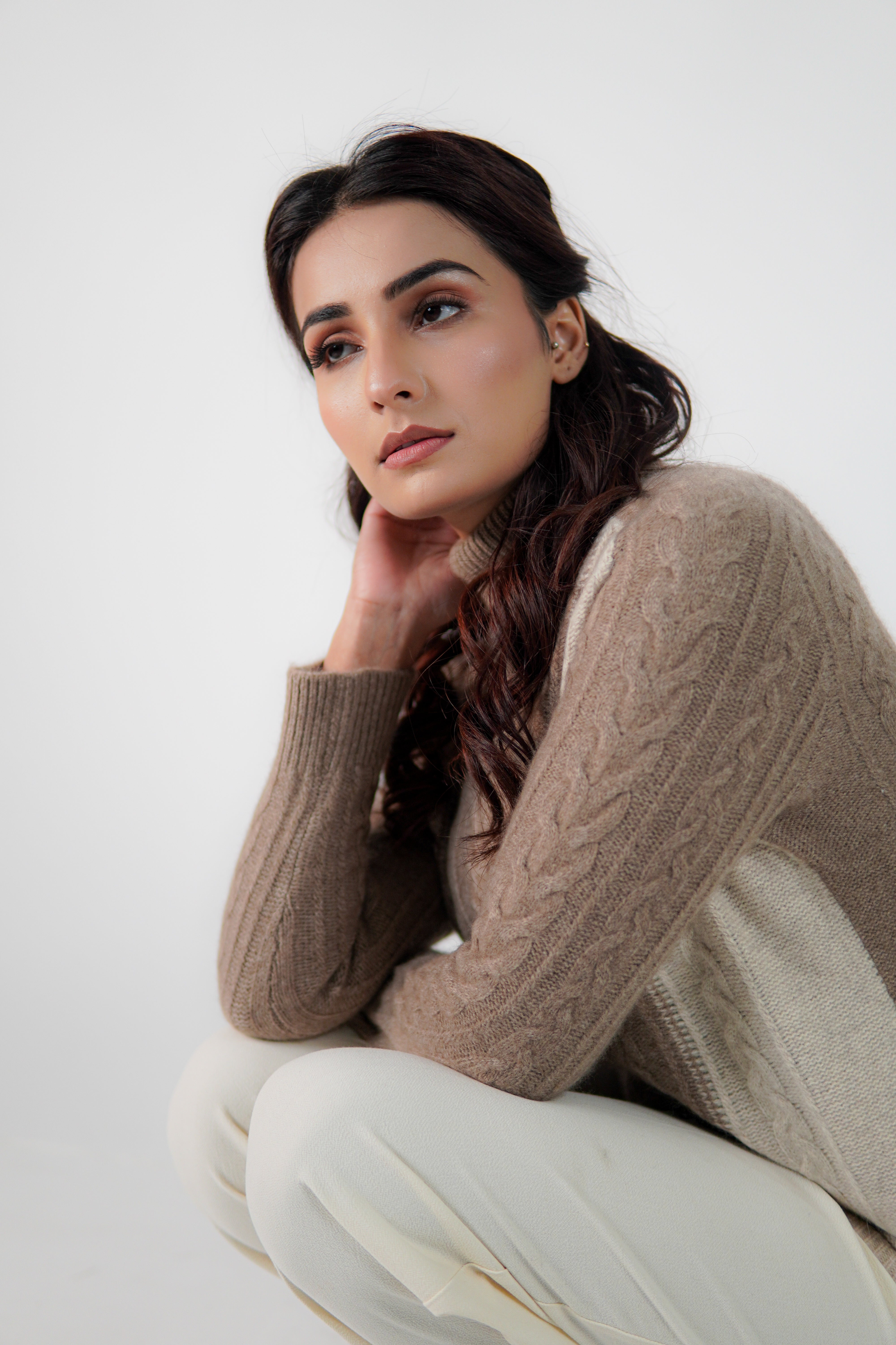 Renée Two-Tone Cable Cashmere Turtleneck